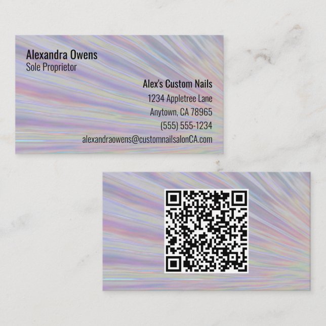 Rainbow Colours Design QR Code 7 Line Custom  Business Card (Front/Back)