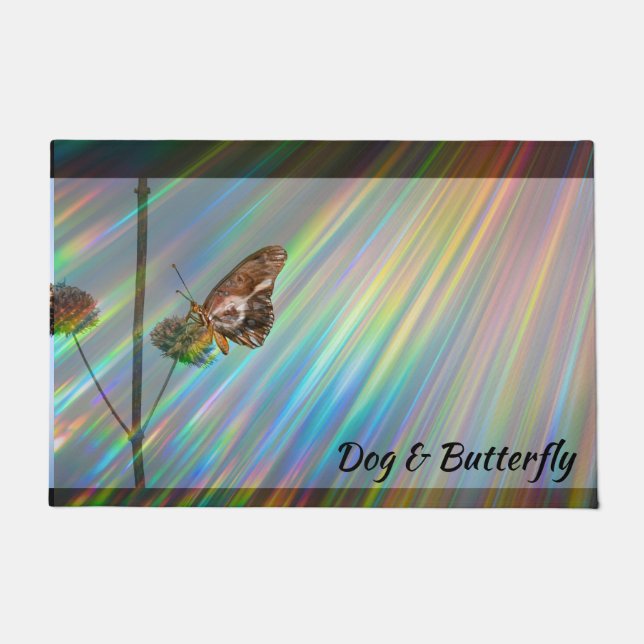 Rainbow Colours Dog Butterfly Wings Doormat (Front)