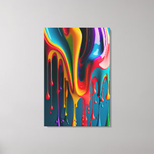 Rainbow Colours Dripping Paint Colourful Beautiful Canvas Print