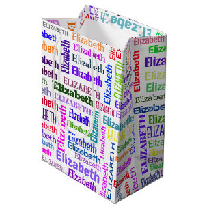Rainbow Colours ELIZABETH Name On White Medium Gift Bag