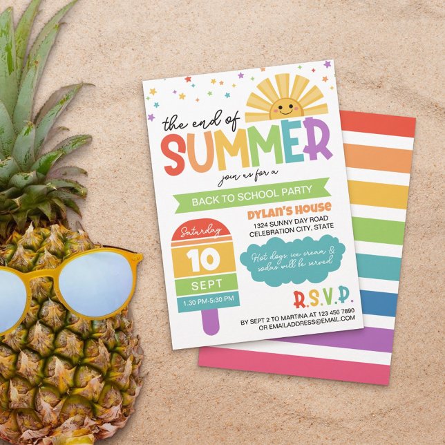 Rainbow Colours End of Summer Back to School Party Invitation (Creator Uploaded)