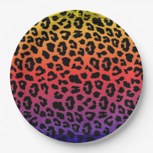 Rainbow Colours Fantasy Leopard Print Pattern Paper Plate