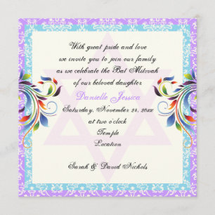 Rainbow colours flourish & Star of David damask Invitation