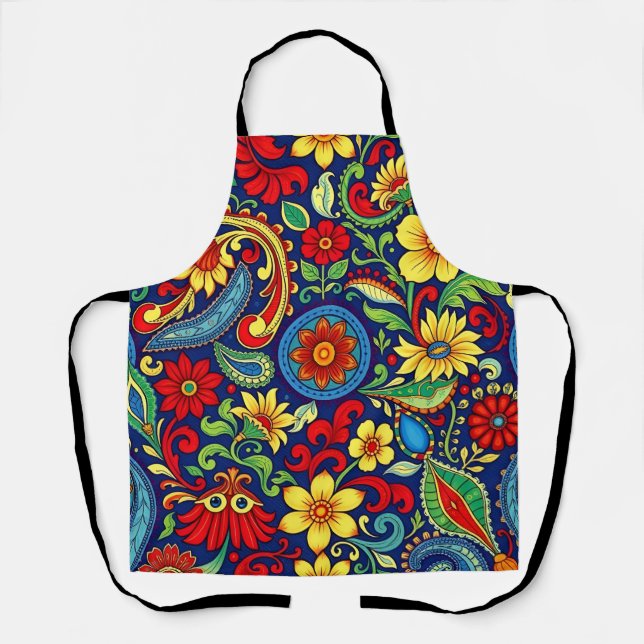 Rainbow Colours Flower Paisley Design Apron (Front)