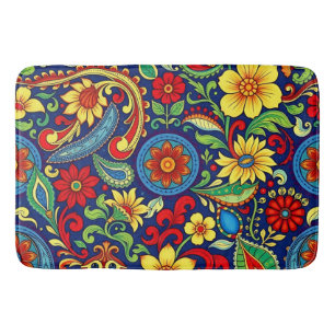Rainbow Colours Flower Paisley Design Bath Mat