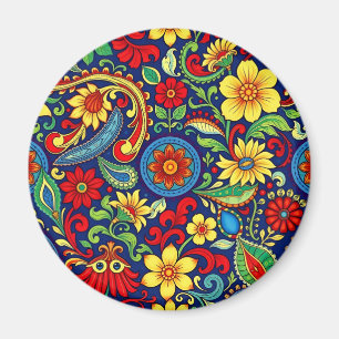 Rainbow Colours Flower Paisley Design Magnet