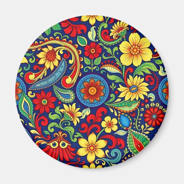 Rainbow Colours Flower Paisley Design Magnet (Front)