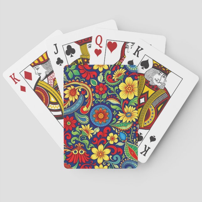 Rainbow Colours Flower Paisley Design Playing Cards (Back)