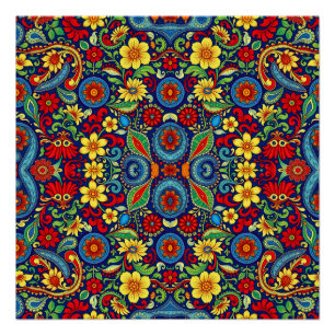 Rainbow Colours Flower Paisley Design Poster