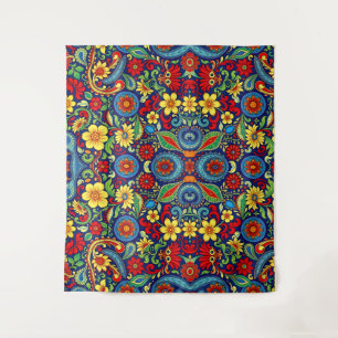 Rainbow Colours Flower Paisley Design Tapestry