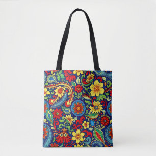 Rainbow Colours Flower Paisley Design Tote Bag