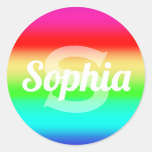 Rainbow Colours Gradient Monogram Personalized Nam Classic Round Sticker