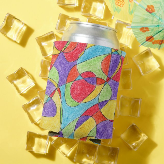 Rainbow Colours Hand Drawn Crayon Doodle Pattern Can Cooler (In Situ Summer)