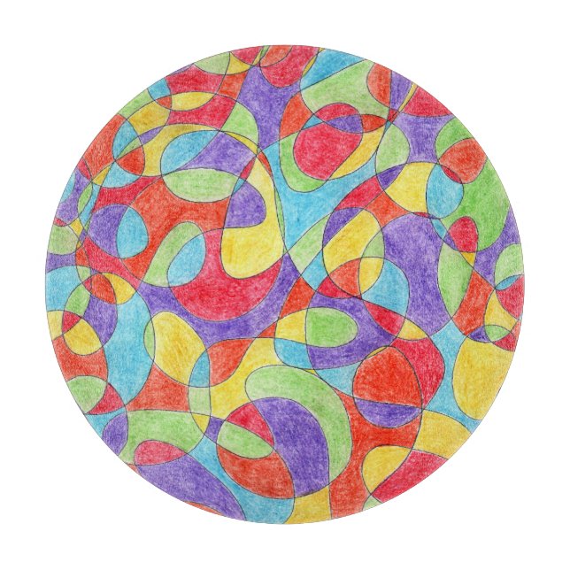 Rainbow Colours Hand Drawn Crayon Doodle Pattern Cutting Board (Front)