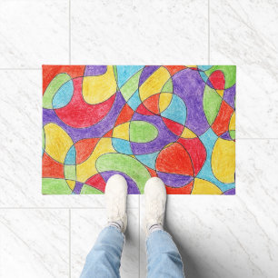Rainbow Colours Hand Drawn Crayon Doodle Pattern Doormat
