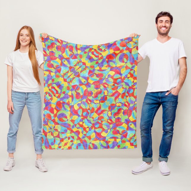 Rainbow Colours Hand Drawn Crayon Doodle Pattern Fleece Blanket (In Situ)