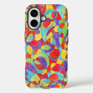 Rainbow Colours Hand Drawn Crayon Doodle Pattern iPhone 16 Case