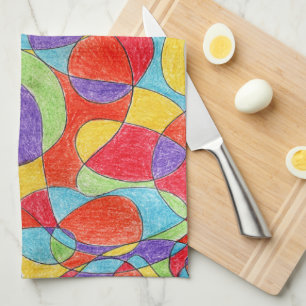 Rainbow Colours Hand Drawn Crayon Doodle Pattern Kitchen Towel