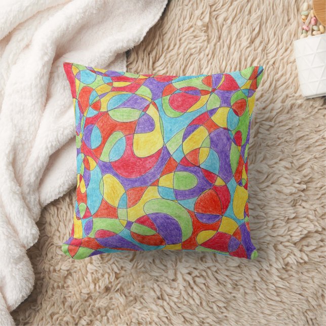 Rainbow Colours Hand Drawn Crayon Doodle Pattern Throw Pillow (Blanket)