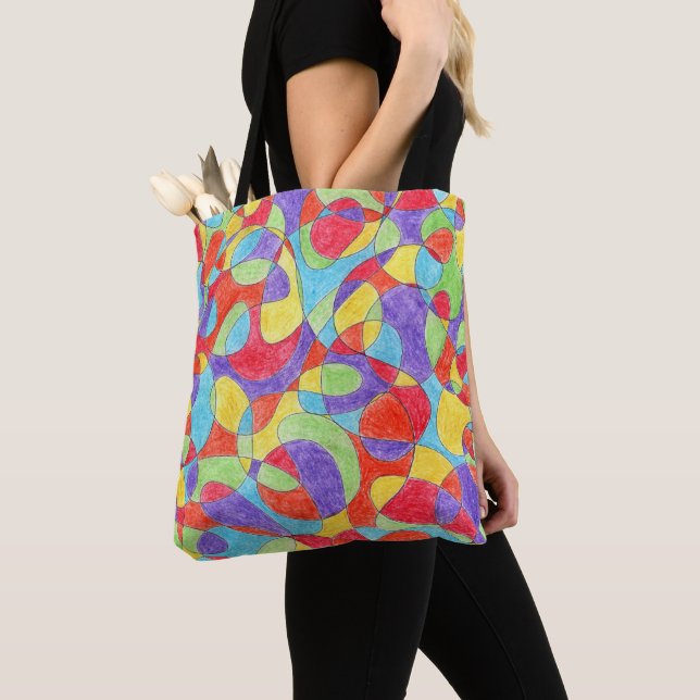 Rainbow Colours Hand Drawn Crayon Doodle Pattern Tote Bag (Close Up)