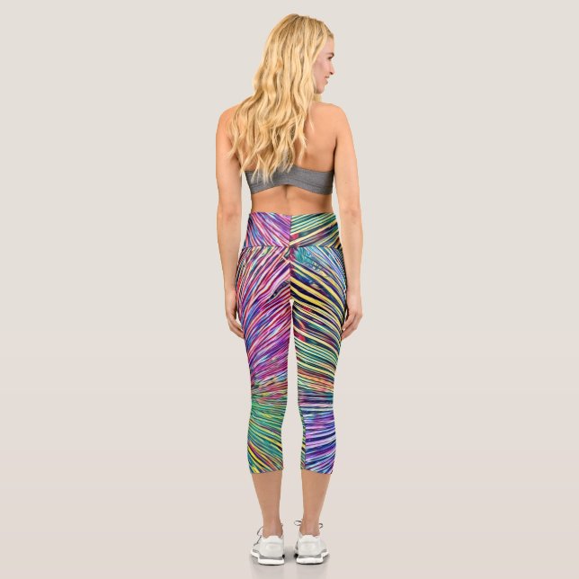 Rainbow Colours Happy Abstract Art Capri Leggings (Back)
