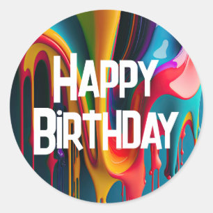 Rainbow Colours Happy Birthday Classic Round Sticker