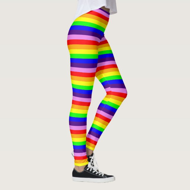 Rainbow Colours Horizontal Skinny Stripes Leggings (Right)