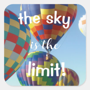 Rainbow Colours Hot Air Balloons Blue Sky Upbeat Square Sticker
