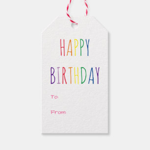 Rainbow Colours Hot Pink Birthday Gift Tags
