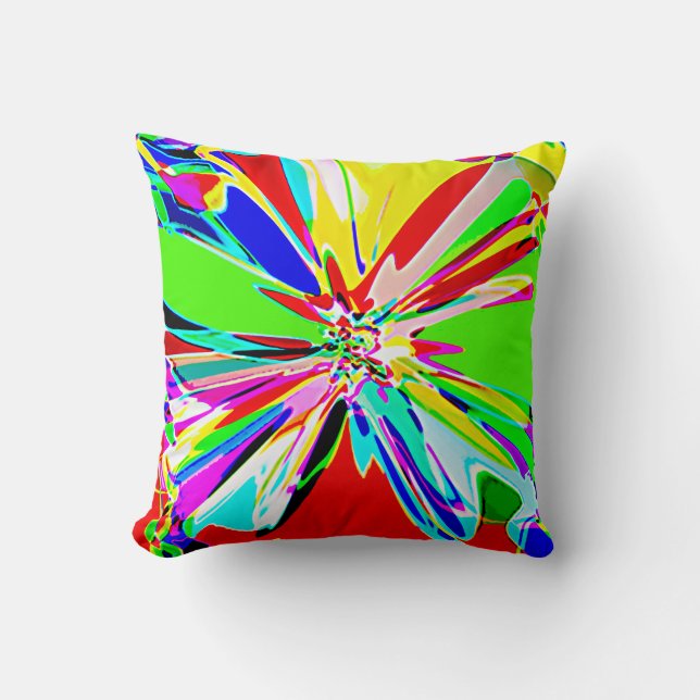 Rainbow Colours in Abstract Pinwheel Flower Design Throw Pillow (Front)