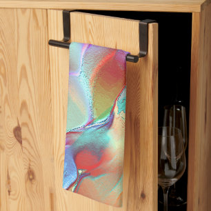 Rainbow colours in virtual pearly rock kitchen towel