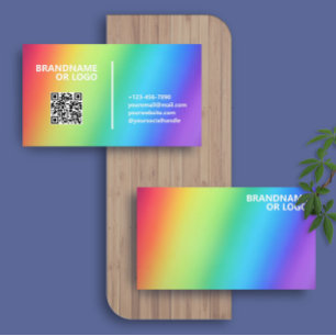 Rainbow Colours   Modern Classy QR Code LGBT Business Card