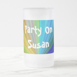 Rainbow Colours Party On Your Name Frosted Glass Beer Mug
