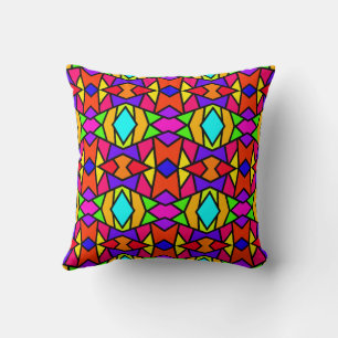 Rainbow Colours Patchwork Geometric Repeat Pattern Throw Pillow