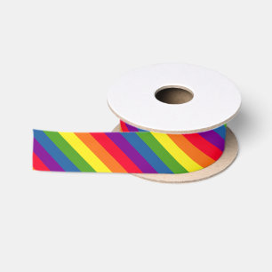 Rainbow Colours Pride Celebration Diagonal Stripes Satin Ribbon