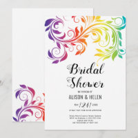 Rainbow colours scroll leaf lesbian bridal shower
