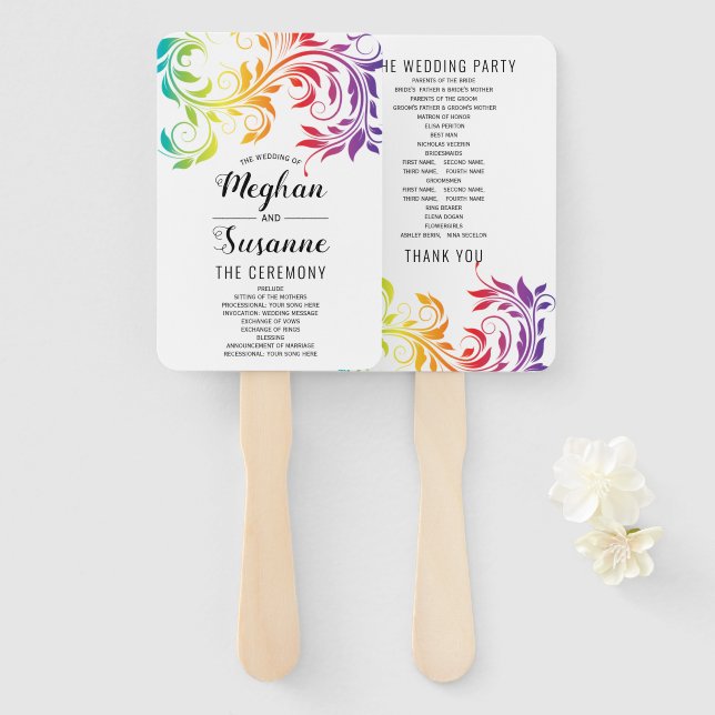 Rainbow colours scroll leaf lesbian program hand f hand fan (Front and Back)