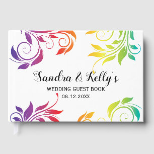 Rainbow colours scroll leaf LGBT wedding Guest Book