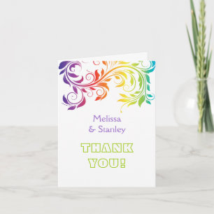 Rainbow colours scroll leaf wedding Thank You
