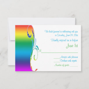 Rainbow Colours Scrolled Wedding Reply Card