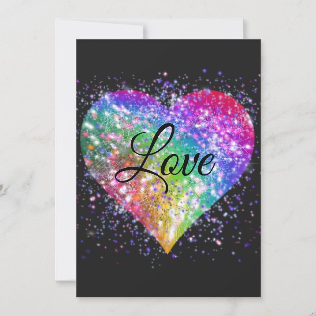 Rainbow colours sparking glitter heart love    invitation (Front)