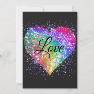 Rainbow colours sparking glitter heart love invitation