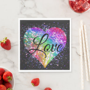 Rainbow colours sparking glitter heart love     na napkin