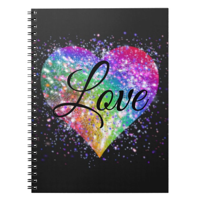 Rainbow colours sparking glitter heart love     no notebook (Front)