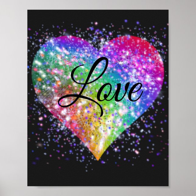 Rainbow colours sparking glitter heart love    pos poster (Front)