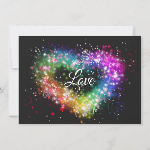 Rainbow colours spray paint sparking glitter heart invitation