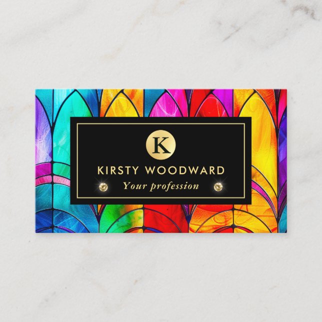 Rainbow Colours Stained Glass Pattern Business Card (Front)