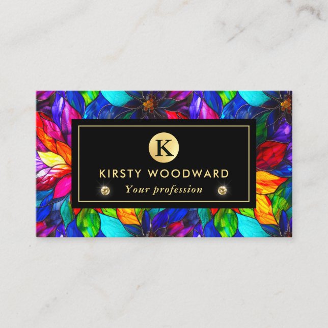 Rainbow Colours Stained Glass Pattern Business Card (Front)