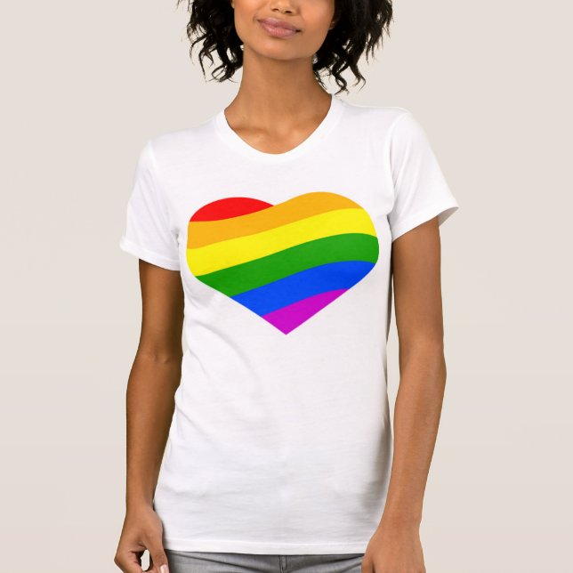 Rainbow Colours Striped Heart T-Shirt (Front)