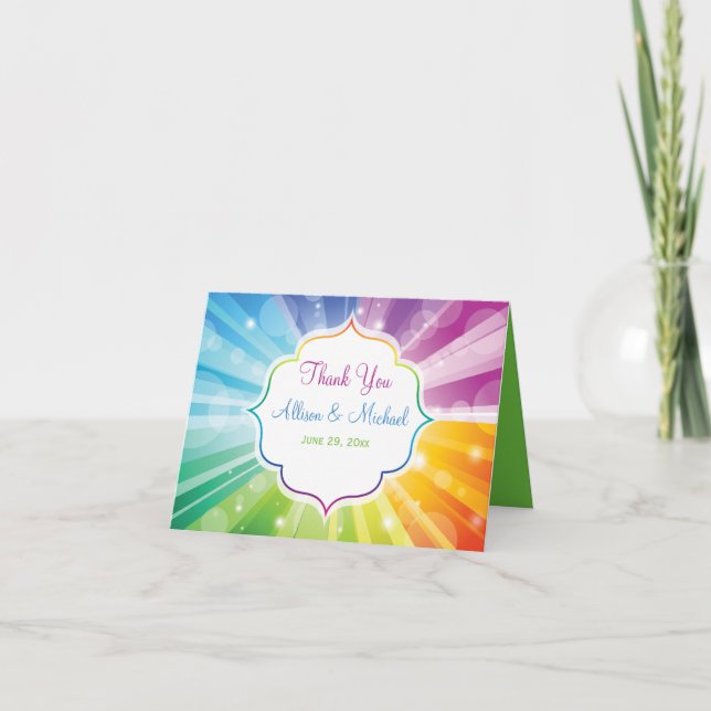 Rainbow Colours Striped Sunburst Thank You Card (Front)